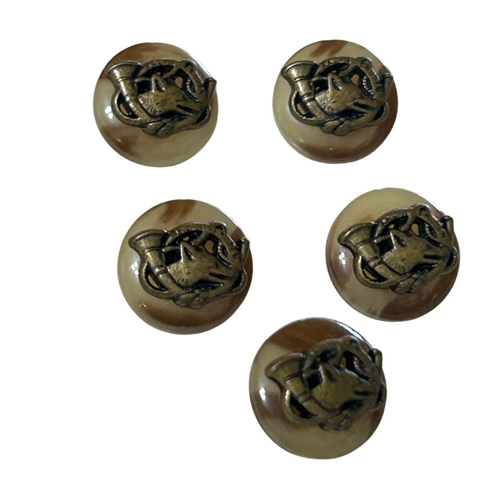 Vtg Ralph Lauren Foxhound Hunting Dog Horn Shank Buttons 1/2" 12.7mm Set of 5 - Picture 5 of 7